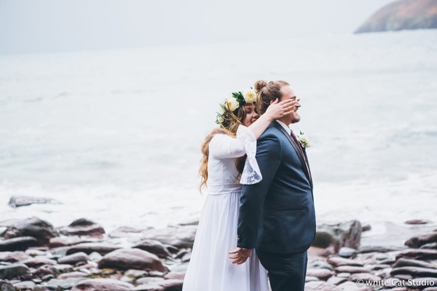 wedding first look photo picture for their Winter Elopement in County Kerry, Ireland